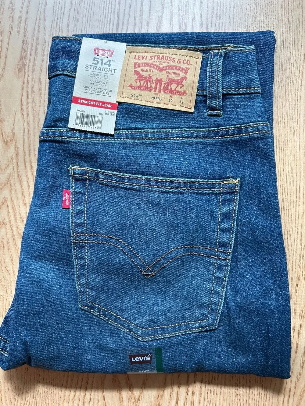 New Boys Levi’s 514 Straight Fit Stretchy Jeans Dark Blue size 20